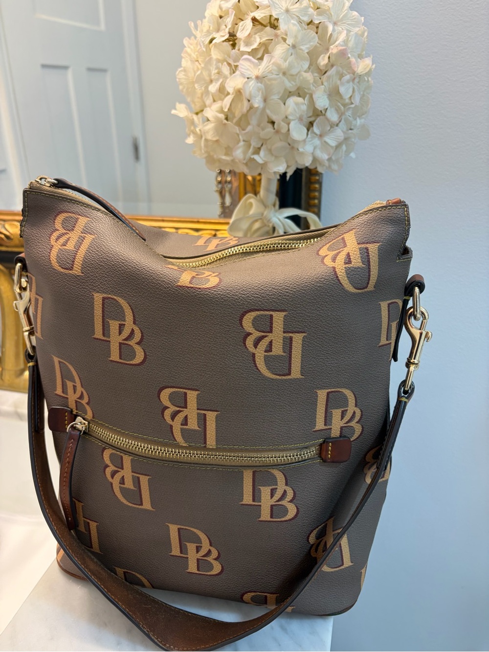 Vintage Dooney & Bourke Brown & Tan DB Logo Shoulder Bag